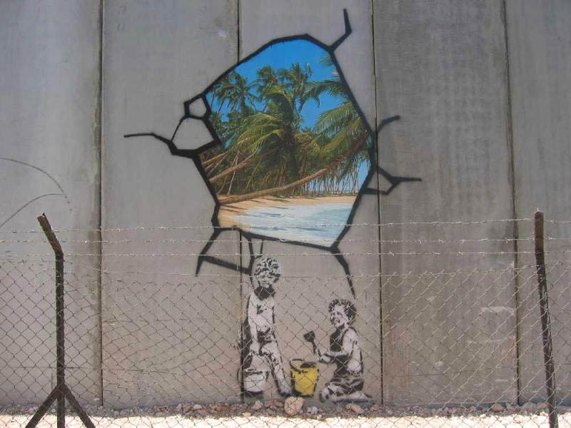 Banksy art on the wall in Betlehem